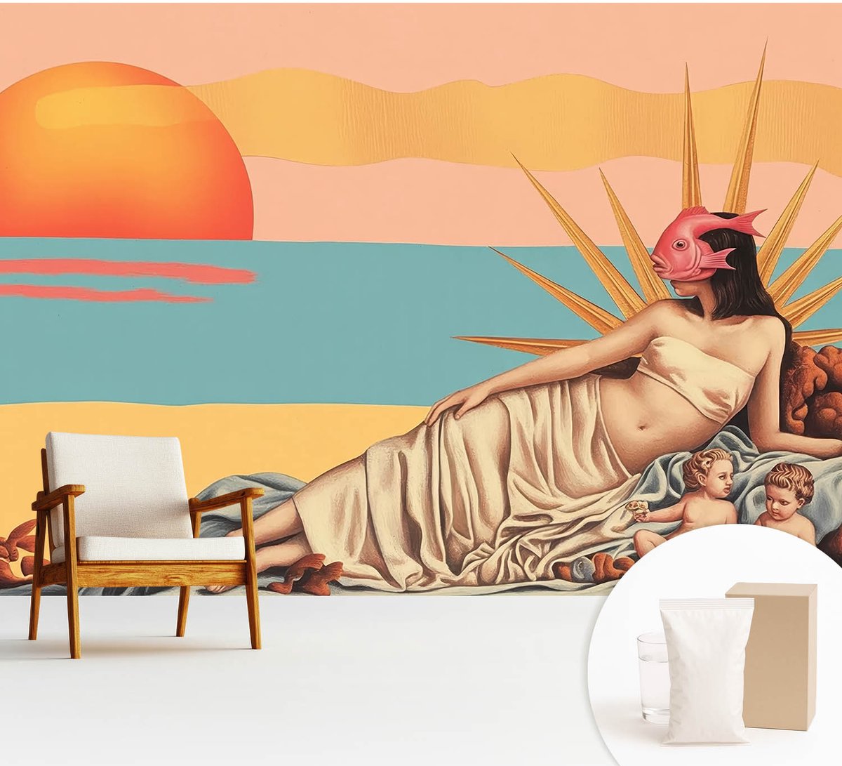 Wallfluent Fotobehang - Wit Vliesbehang - 312x219 cm - Het Westen Van Het Surrealisme Muurschildering - Slaapkamer behang Deel - Fotobehang Vlies - Gang behang