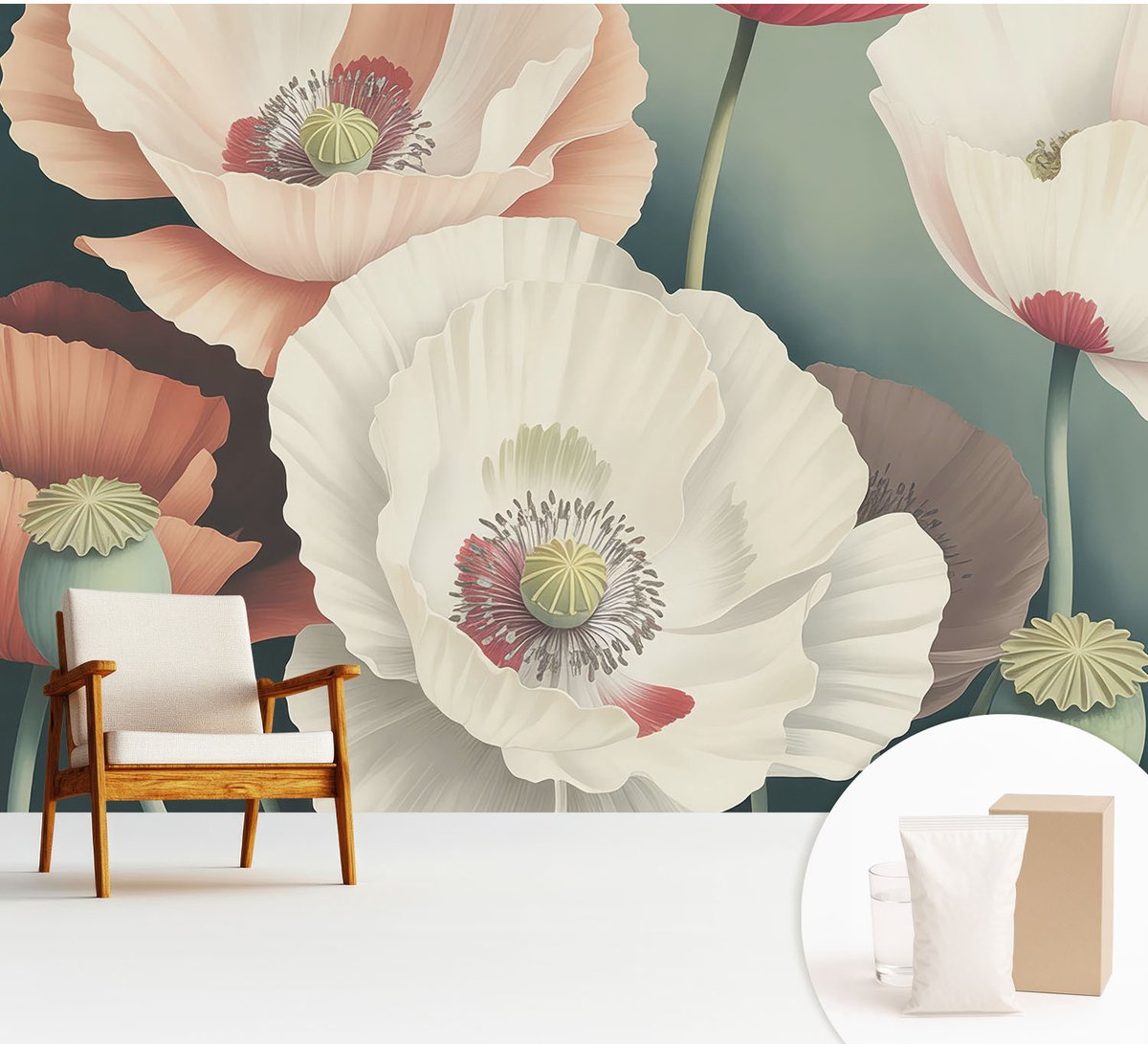 Wallfluent Fotobehang - Wit Vliesbehang - 312x219 cm - Bloemenpracht Muurschildering - Gang behang Bloemen En Planten - Fotobehang Vlies - Slaapkamer behang