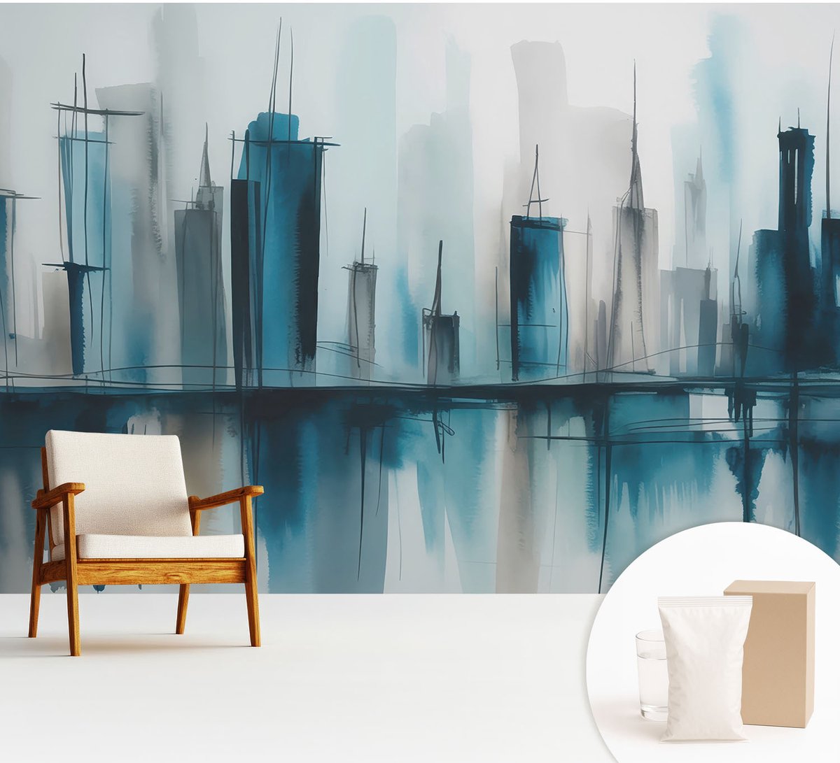Wallfluent Fotobehang - Blauw Vliesbehang - 312x219 cm - Stadslandschappen Fotobehang Vlies - Woonkamer behang Steden - Muurschildering - Woonkamer behang