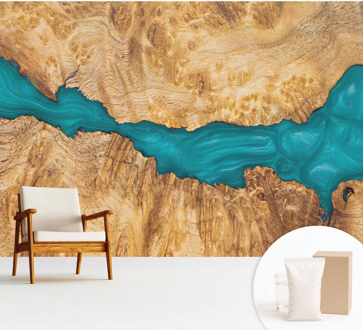Wallfluent Fotobehang - Bruin Vliesbehang - 312x219 cm - Hout En Hars Fotobehang Vlies - Hal behang Texturen - Muurschildering - Woonkamer behang