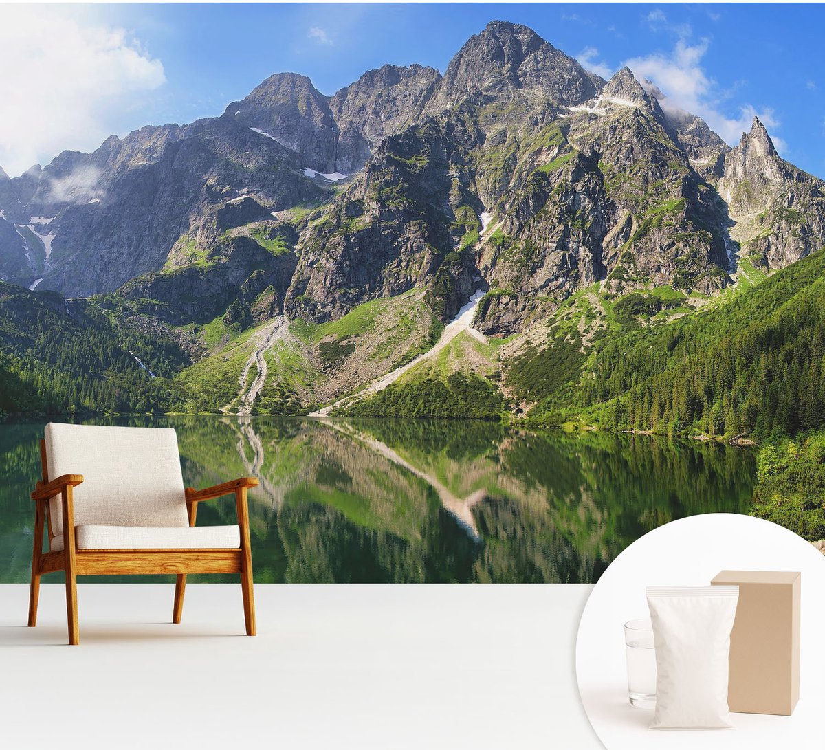 Wallfluent Fotobehang - Blauw Vliesbehang - 312x219 cm - Schilderachtige Bergen Fotobehang Vlies - Hal behang Landschappen - Muurschildering - Woonkamer behang