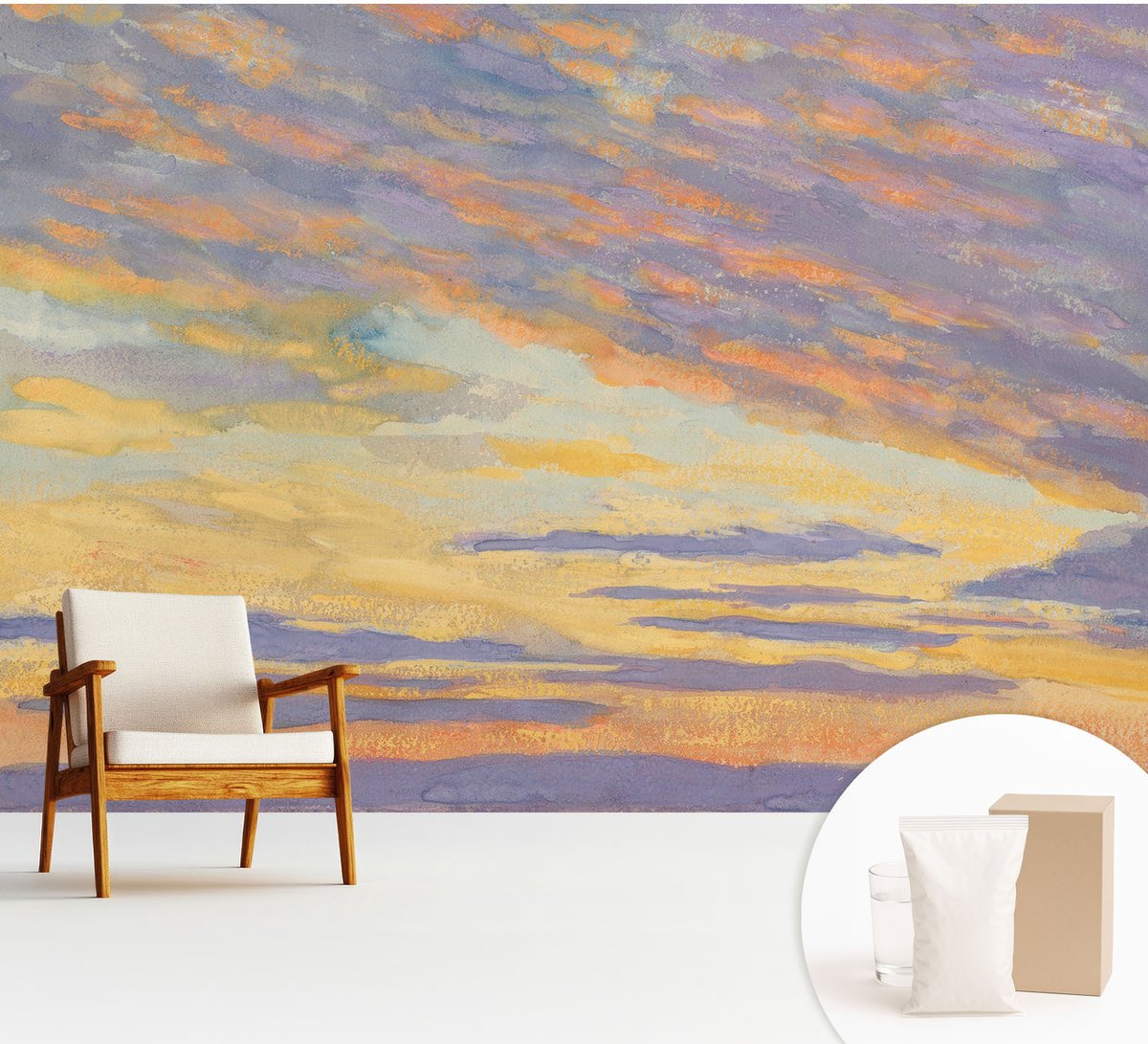 Wallfluent Fotobehang - Paars Vliesbehang - 312x219 cm - Pastelkleurige Hemel Fotobehang Vlies - Hal behang Landschappen - Muurschildering - Hal behang