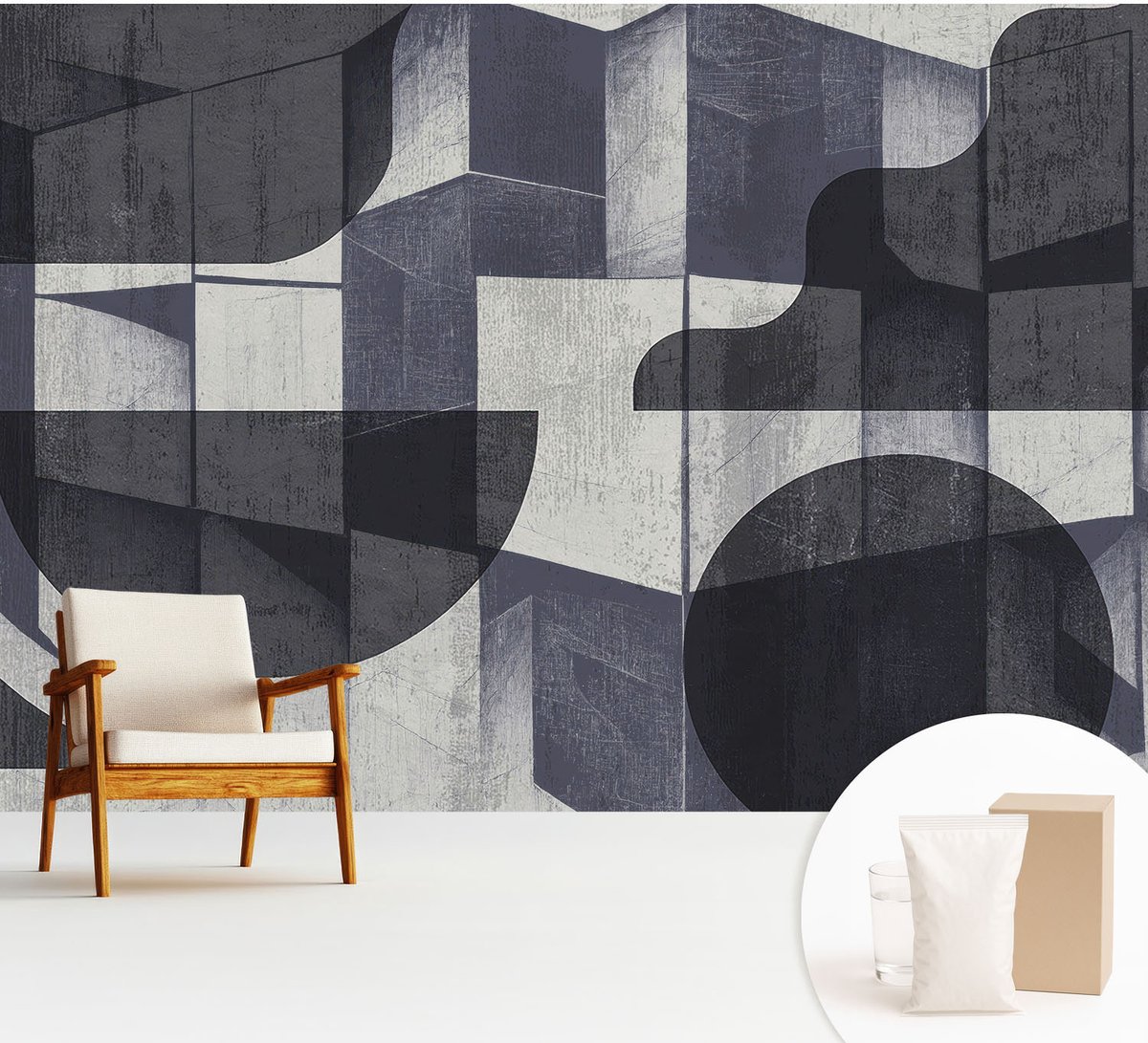Wallfluent Fotobehang - Wit Vliesbehang - 312x219 cm - Geometrische Symmetrie Muurschildering - Slaapkamer behang Abstractie - Fotobehang Vlies - Slaapkamer behang