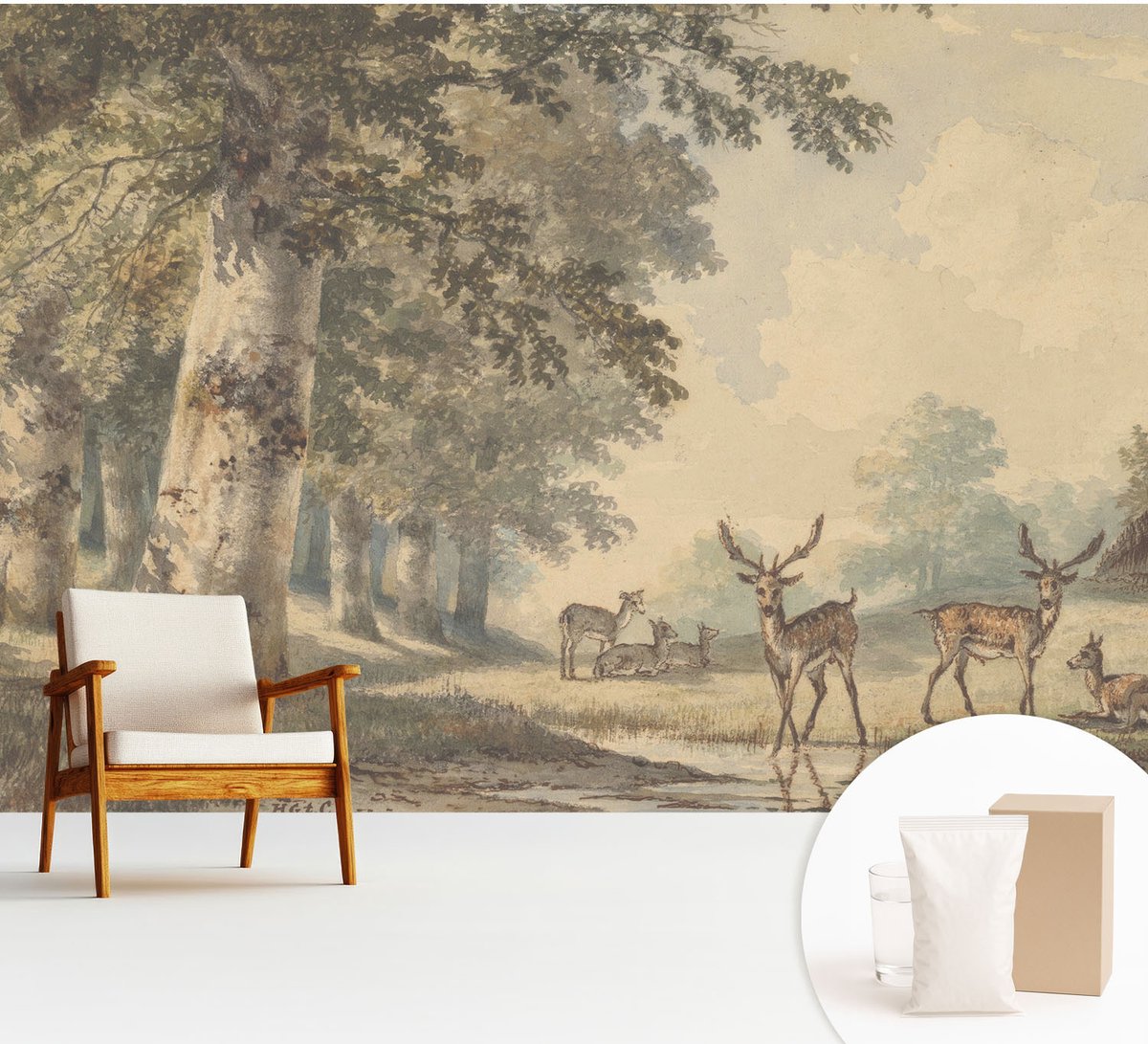 Wallfluent Fotobehang - Beige Vliesbehang - 312x219 cm - Bosvrede Muurschildering - Slaapkamer behang Landschappen - Fotobehang Vlies - Slaapkamer behang