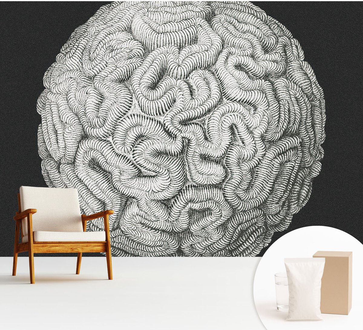 Wallfluent Fotobehang - Zwart Vliesbehang - 312x219 cm - Bolvormige Structuur Fotobehang Vlies - Woonkamer behang Abstractie - Muurschildering - Woonkamer behang