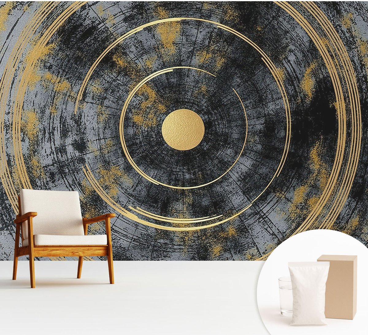 Wallfluent Fotobehang - Zwart Vliesbehang - 312x219 cm - Kosmische Dynamiek Muurschildering - Gang behang Geometrie - Fotobehang Vlies - Slaapkamer behang