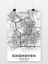 Eindhoven Affiche Wit | Carte et plan d'Eindhoven | Carte Eindhoven | Affiche de la ville | 51x71cm | Affiche B2 | Décoration murale | Affiche murale | Convient pour l'encadrement