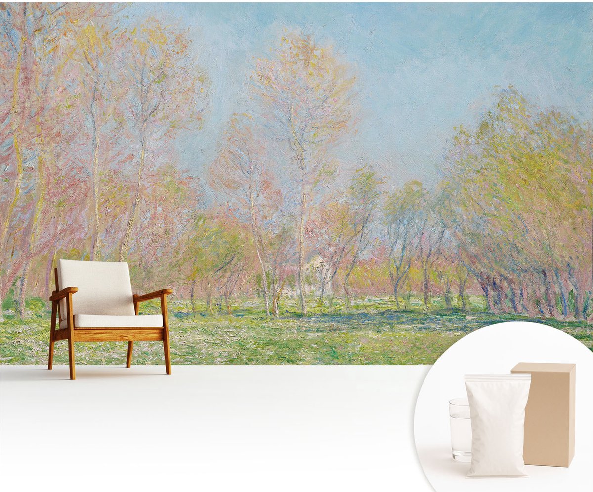 Wallfluent Fotobehang - Blauw Vliesbehang - 416x254 cm - Lentepark Muurschildering - Gang behang Landschappen - Fotobehang Vlies - Slaapkamer behang