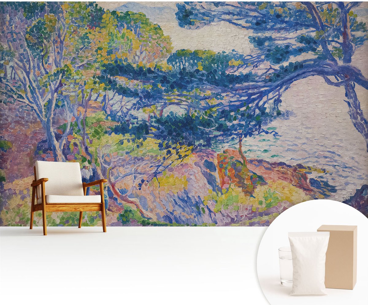 Wallfluent Fotobehang - Blauw Vliesbehang - 416x254 cm - Impressionistisch Landschap Fotobehang Vlies - Hal behang Landschappen - Muurschildering - Woonkamer behang