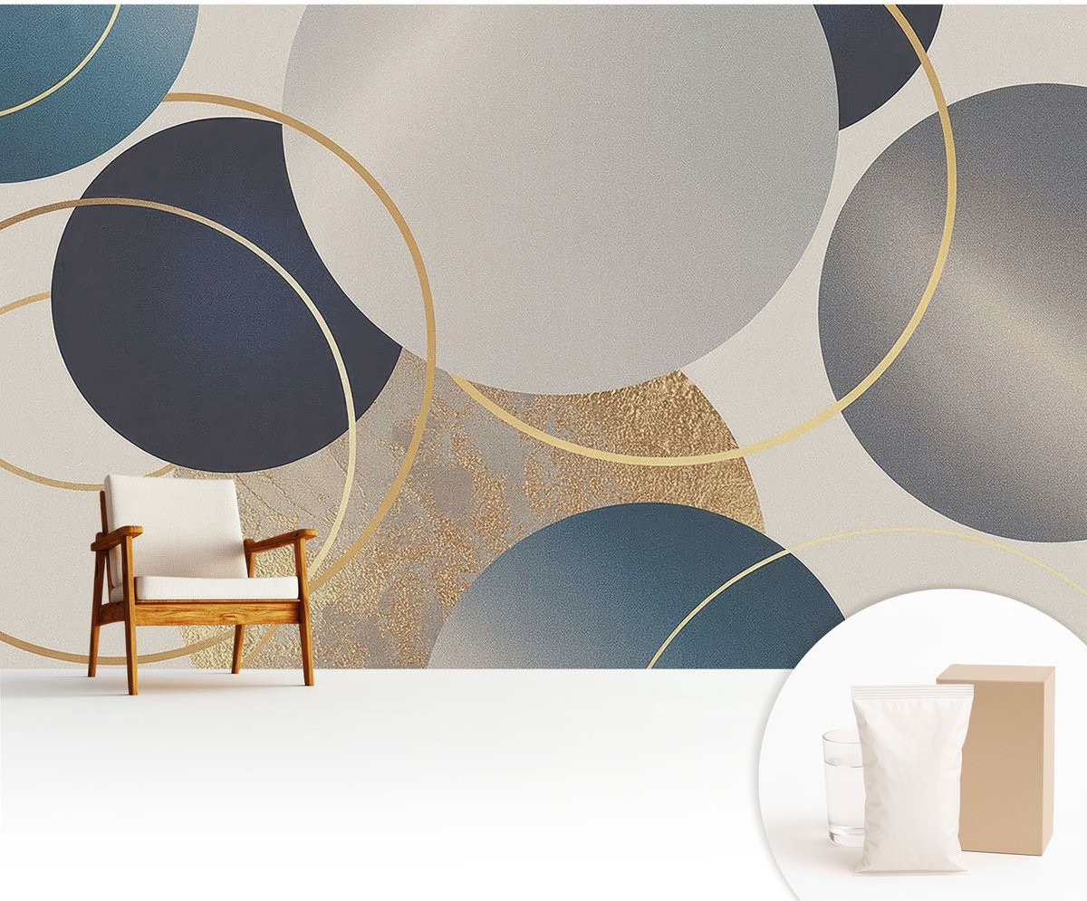Wallfluent Fotobehang - Grijs Vliesbehang - 416x254 cm - Creatieve Kringen Fotobehang Vlies - Woonkamer behang Abstractie - Muurschildering - Woonkamer behang