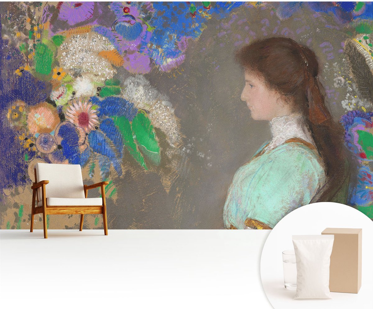 Wallfluent Fotobehang - Grijs Vliesbehang - 416x254 cm - Romantische Scène Muurschildering - Slaapkamer behang Deel - Fotobehang Vlies - Slaapkamer behang