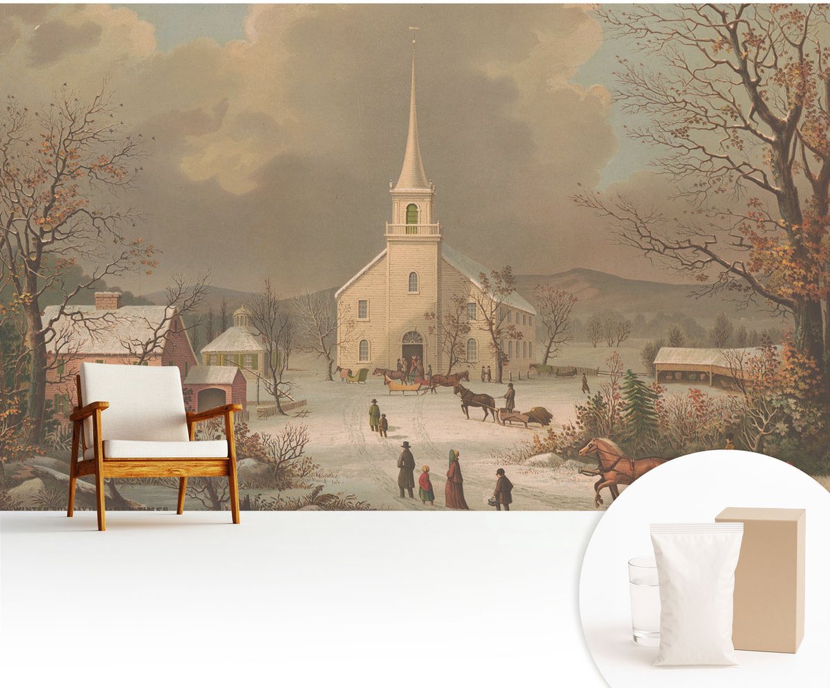 Wallfluent Fotobehang - Bruin Vliesbehang - 416x254 cm - Winterlandschap Fotobehang Vlies - Woonkamer behang Landschappen - Muurschildering - Hal behang