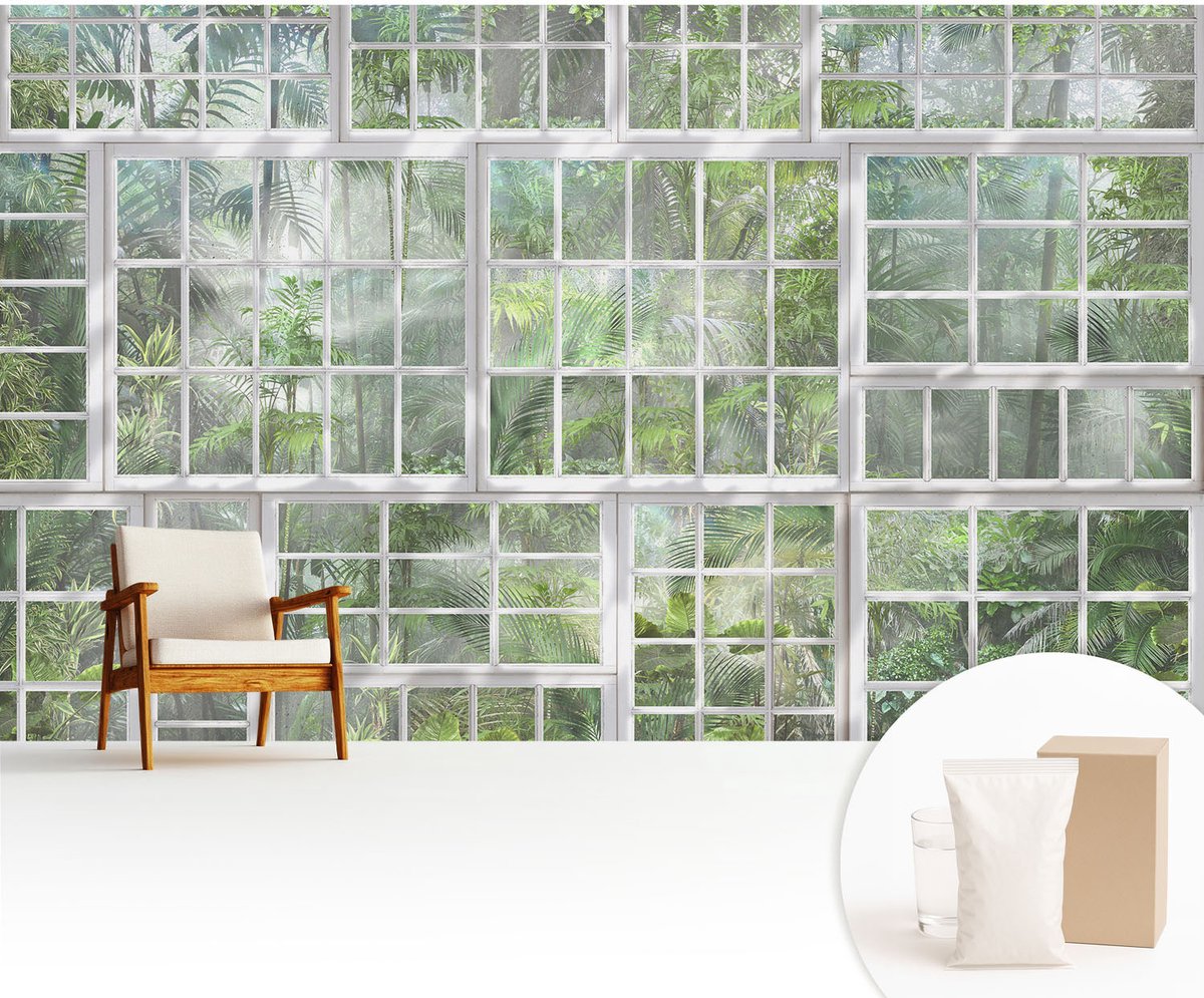 Wallfluent Fotobehang - Groente Vliesbehang - 416x254 cm - Groen Bos Muurschildering - Slaapkamer behang Bloemen En Planten - Fotobehang Vlies - Slaapkamer behang