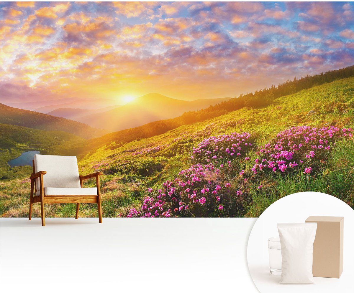 Wallfluent Fotobehang - Groente Vliesbehang - 416x254 cm - Bergwesten Muurschildering - Gang behang Landschappen - Fotobehang Vlies - Slaapkamer behang