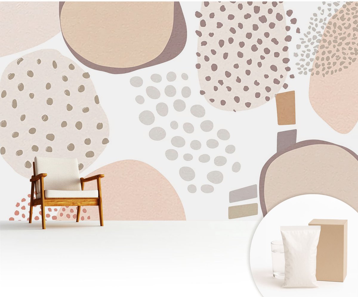 Wallfluent Fotobehang - Beige Vliesbehang - 416x254 cm - Subtiele Stippen Fotobehang Vlies - Hal behang Abstractie - Muurschildering - Woonkamer behang