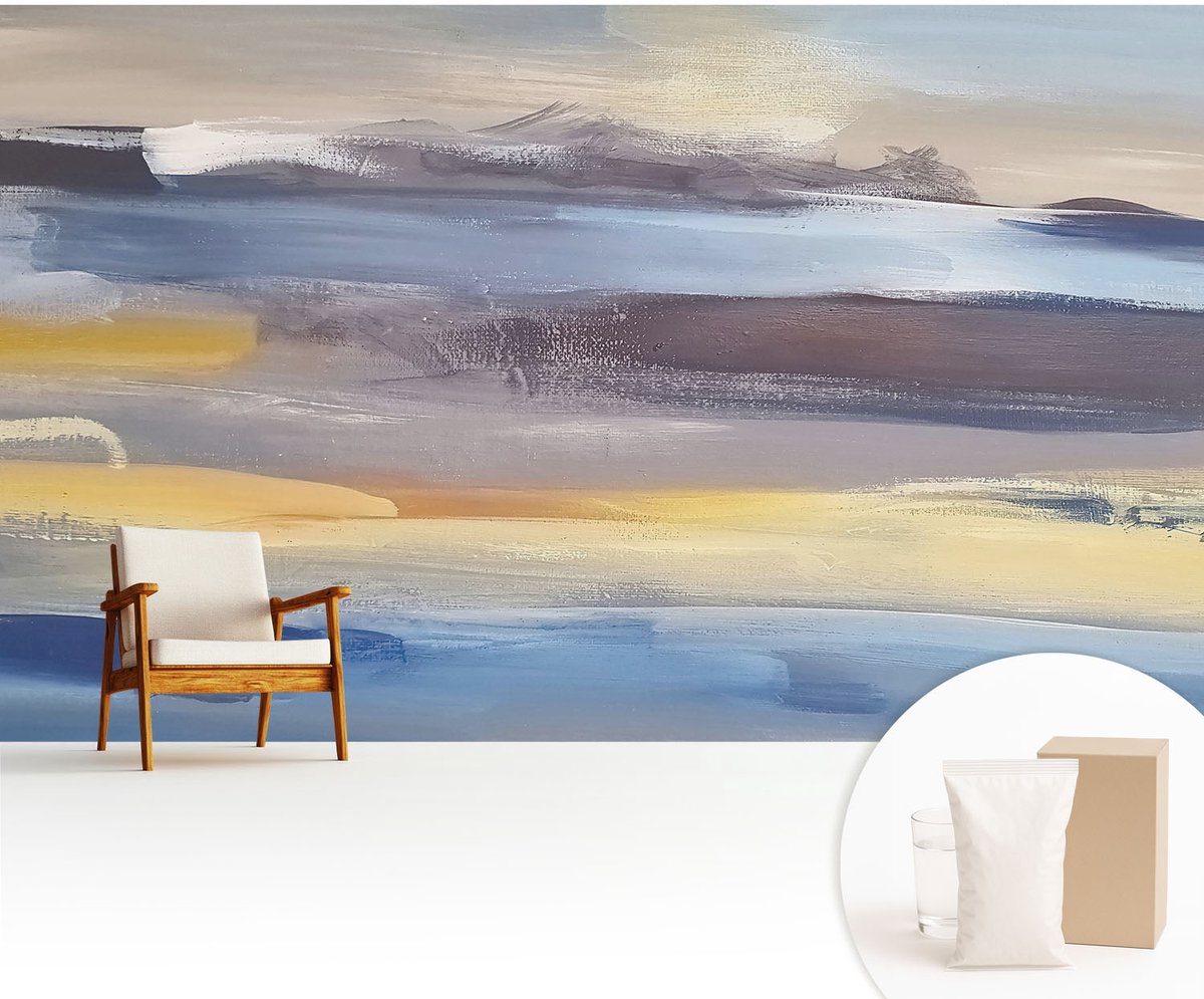 Wallfluent Fotobehang - Blauw Vliesbehang - 416x254 cm - Vreedzaam Landschap Muurschildering - Gang behang Abstractie - Fotobehang Vlies - Slaapkamer behang