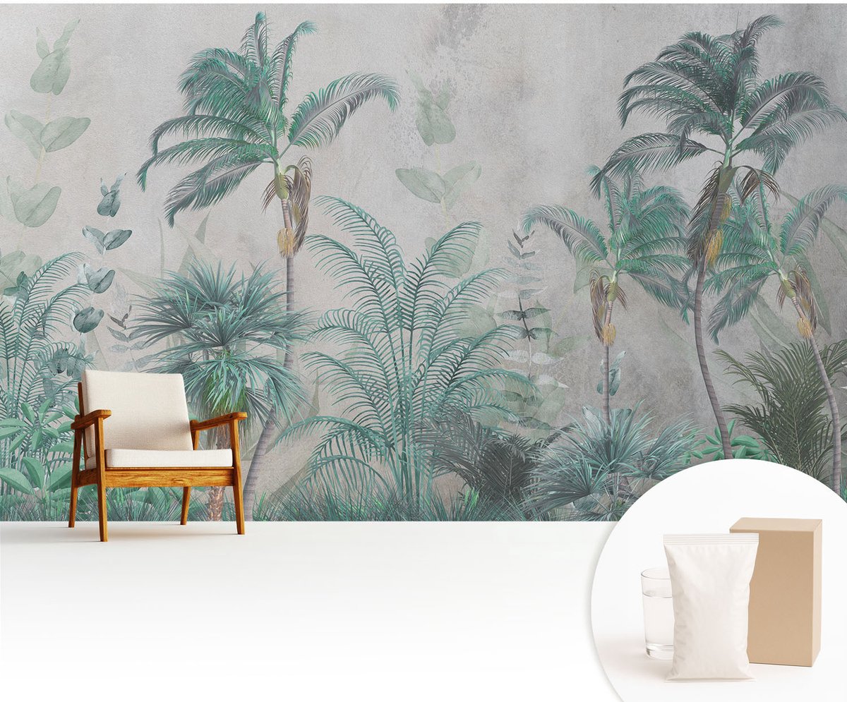 Wallfluent Fotobehang - Groente Vliesbehang - 416x254 cm - Exotische Oase Fotobehang Vlies - Hal behang Bloemen En Planten - Muurschildering - Hal behang