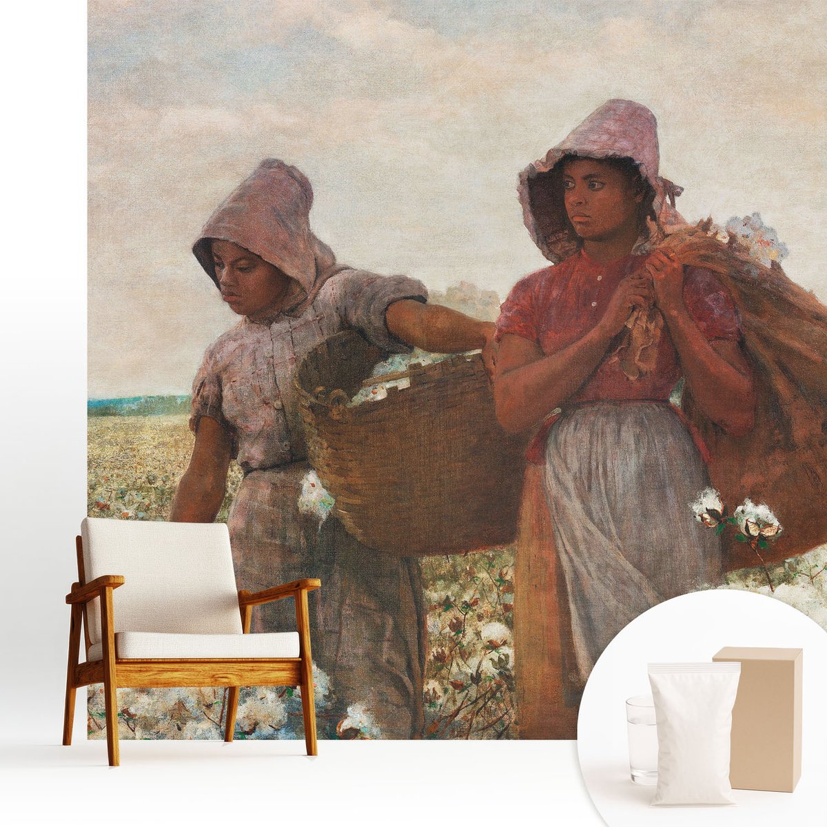 Wallfluent Fotobehang - Wit Vliesbehang - 250x250 cm - Werken In Het Veld Muurschildering - Slaapkamer behang Mensen - Fotobehang Vlies - Slaapkamer behang