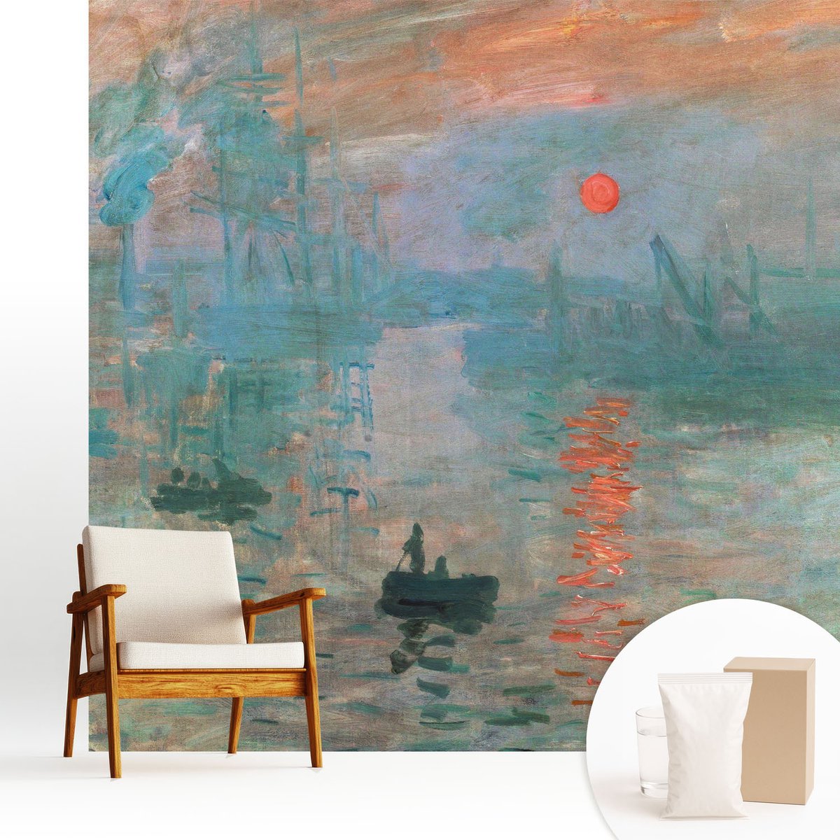 Wallfluent Fotobehang - Blauw Vliesbehang - 250x250 cm - Havenlandschap Fotobehang Vlies - Hal behang Deel - Muurschildering - Woonkamer behang