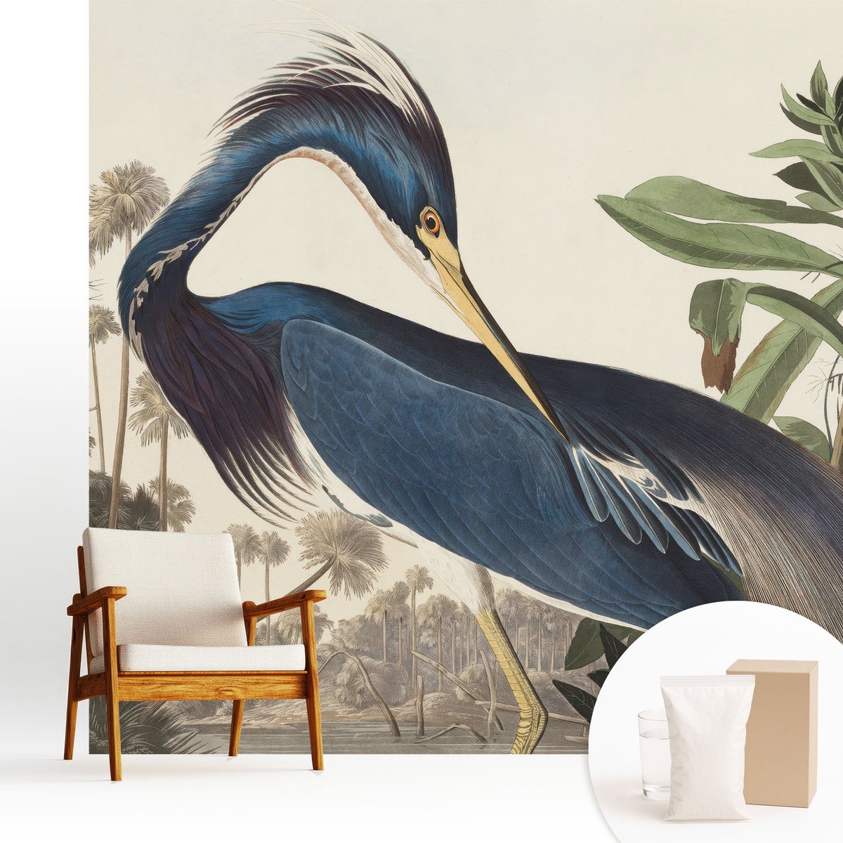 Wallfluent Fotobehang - Blauw Vliesbehang - 250x250 cm - Exotische Natuur Muurschildering - Slaapkamer behang Dieren - Fotobehang Vlies - Gang behang