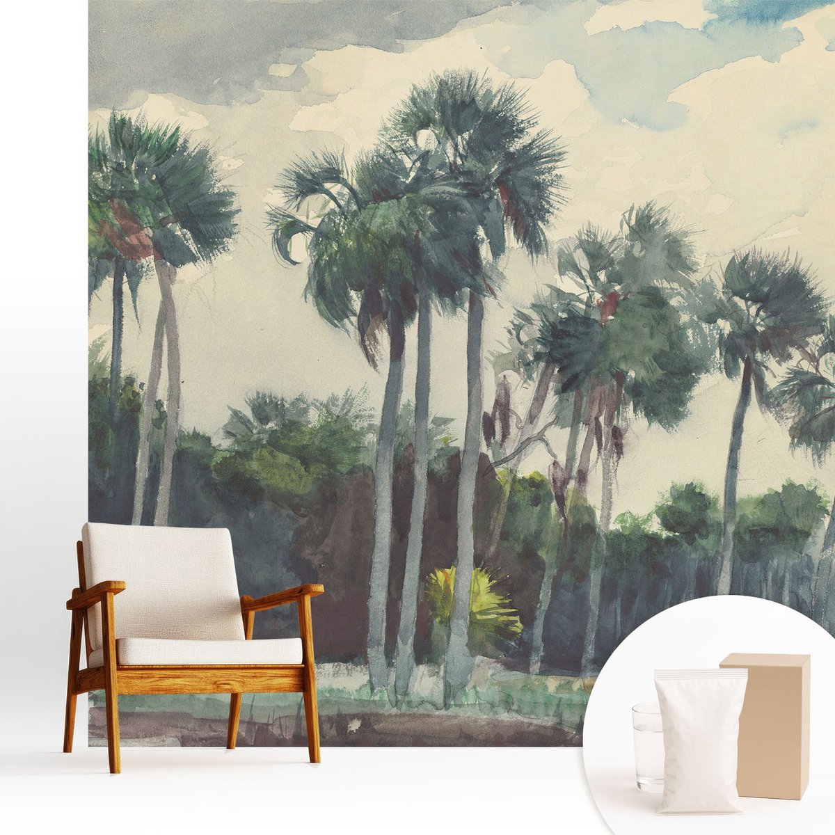 Wallfluent Fotobehang - Groente Vliesbehang - 250x250 cm - Exotische Palmbomen Fotobehang Vlies - Hal behang Landschappen - Muurschildering - Woonkamer behang