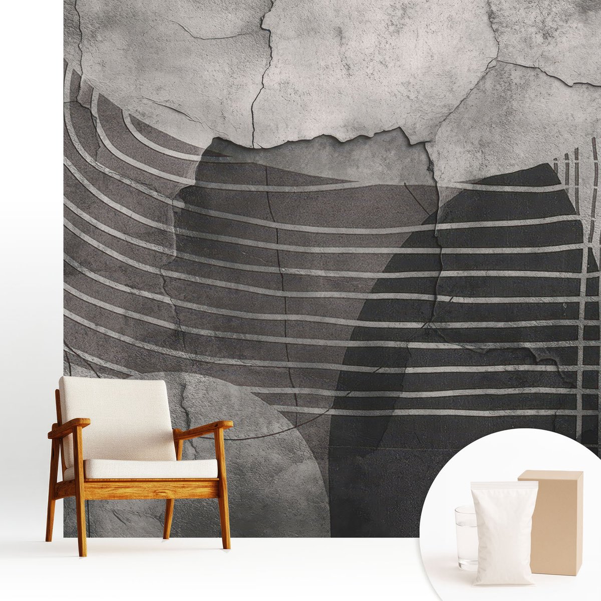 Wallfluent Fotobehang - Grijs Vliesbehang - 250x250 cm - Abstracte Lijnen Fotobehang Vlies - Woonkamer behang Abstractie - Muurschildering - Hal behang