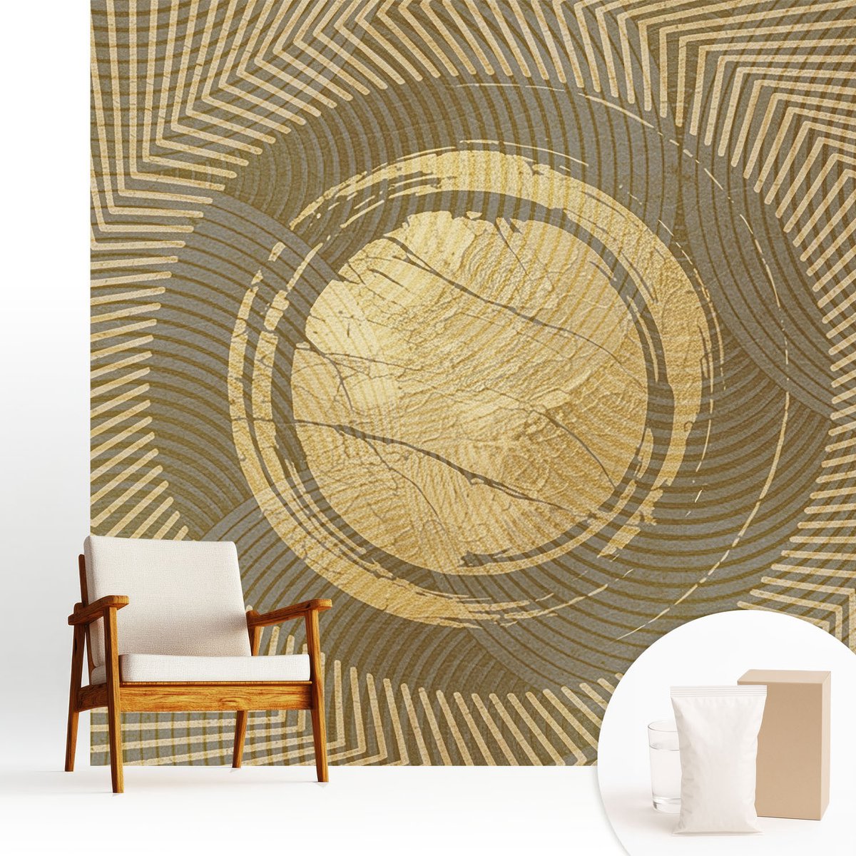 Wallfluent Fotobehang - Beige Vliesbehang - 250x250 cm - Stralende Lijnen Muurschildering - Gang behang Abstractie - Fotobehang Vlies - Slaapkamer behang