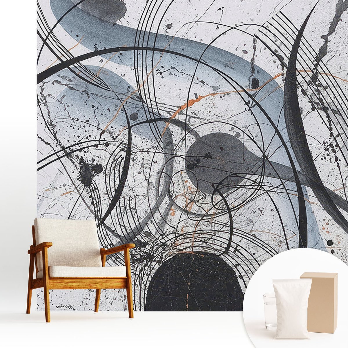 Wallfluent Fotobehang - Wit Vliesbehang - 250x250 cm - Expressieve Abstractie Muurschildering - Gang behang Abstractie - Fotobehang Vlies - Slaapkamer behang