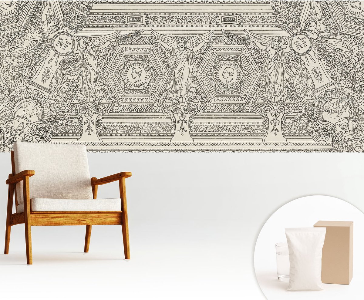 Wallfluent Fotobehang - Wit Vliesbehang - 250x104 cm - Klassiek Ornament Fotobehang Vlies - Woonkamer behang Achtergronden En Patronen - Muurschildering - Woonkamer behang