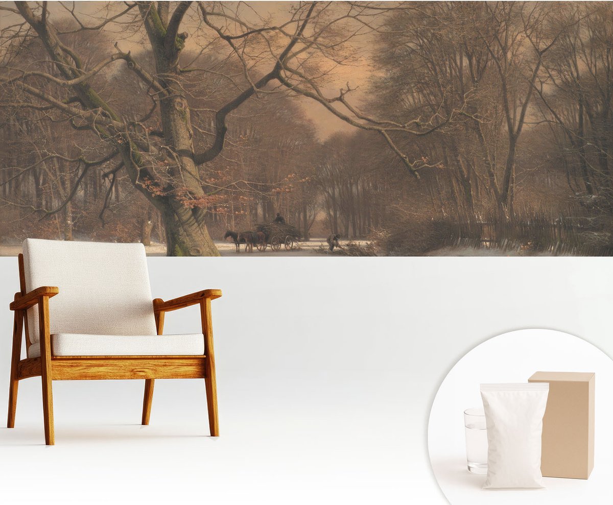 Wallfluent Fotobehang - Beige Vliesbehang - 250x104 cm - Winterlandschap Fotobehang Vlies - Hal behang Landschappen - Muurschildering - Woonkamer behang