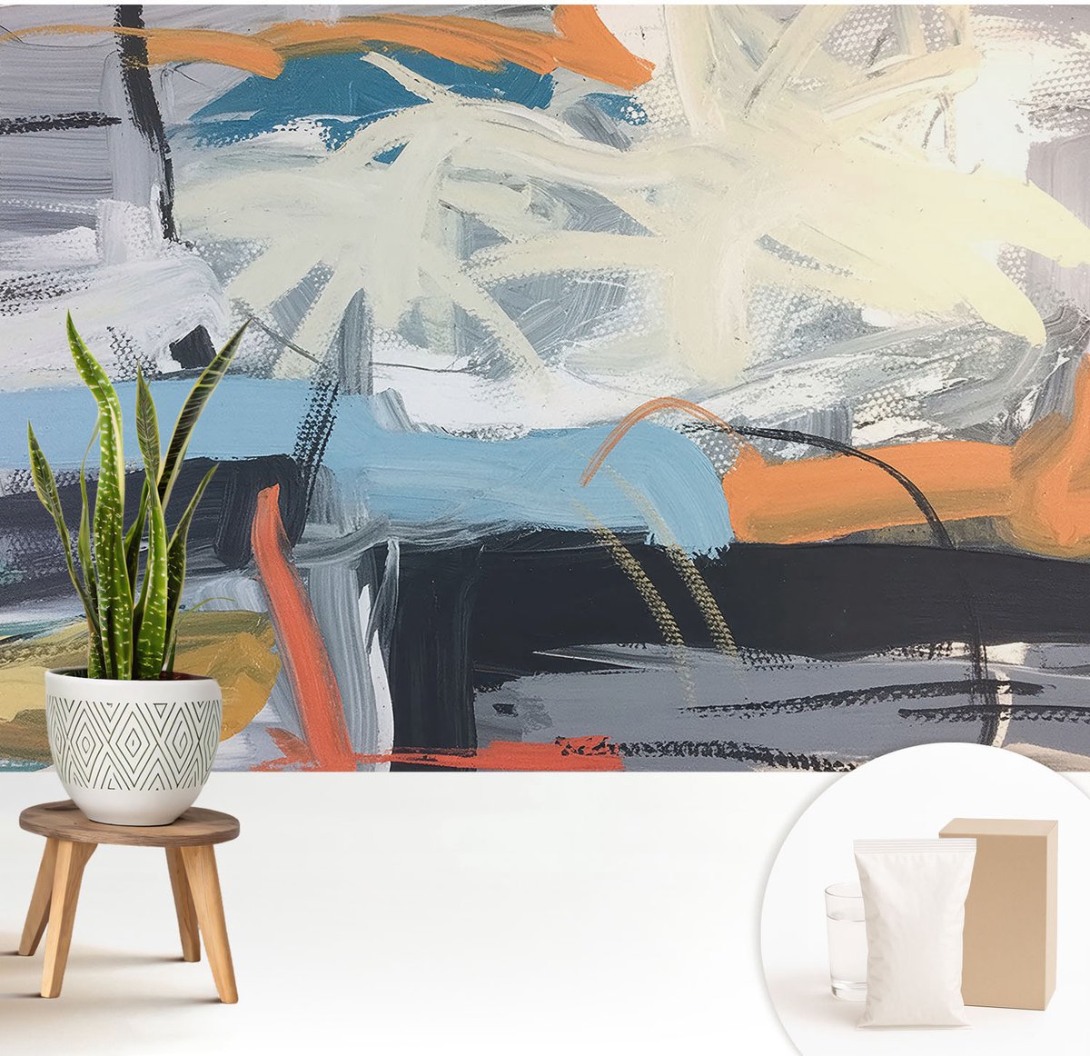 Wallfluent Fotobehang - Wit Vliesbehang - 208x146 cm - Kleurrijke Abstractie Fotobehang Vlies - Hal behang Abstractie - Muurschildering - Woonkamer behang