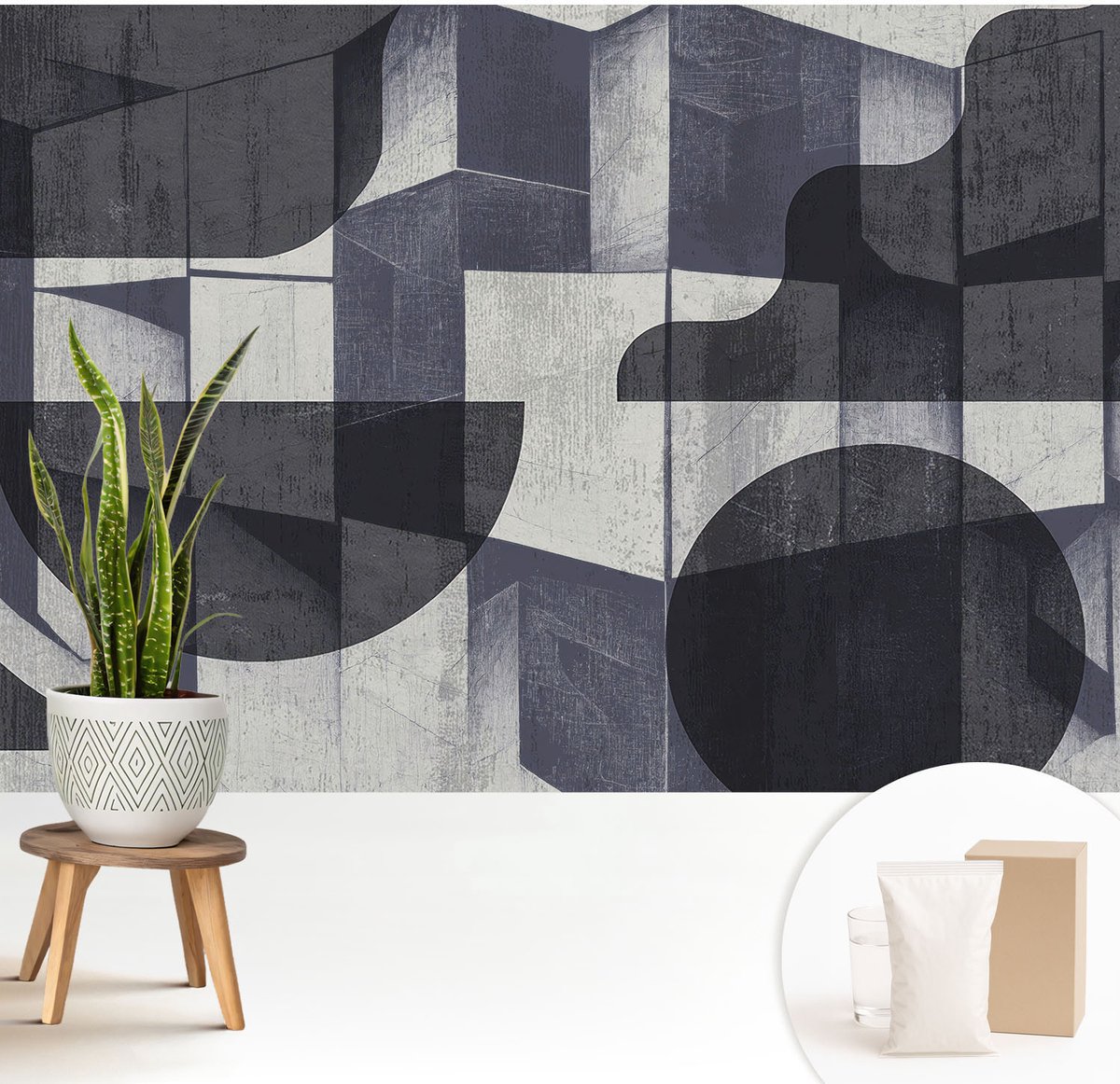 Wallfluent Fotobehang - Wit Vliesbehang - 208x146 cm - Geometrische Symmetrie Muurschildering - Slaapkamer behang Abstractie - Fotobehang Vlies - Slaapkamer behang
