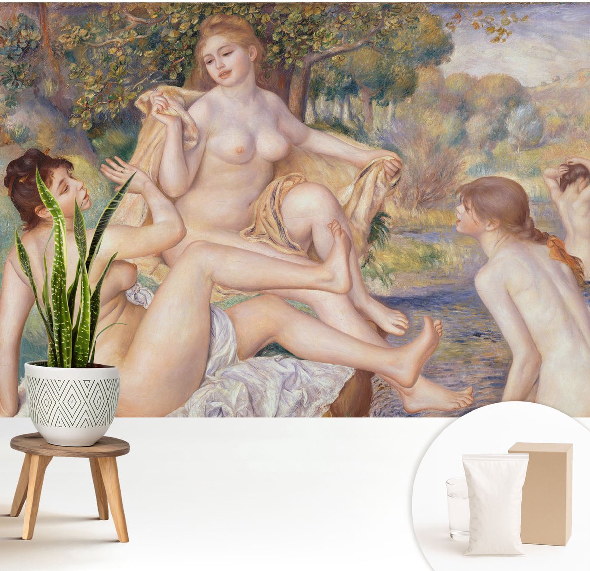 Wallfluent Fotobehang - Beige Vliesbehang - 208x146 cm - Vrouwen Die Rusten Muurschildering - Slaapkamer behang Deel - Fotobehang Vlies - Gang behang