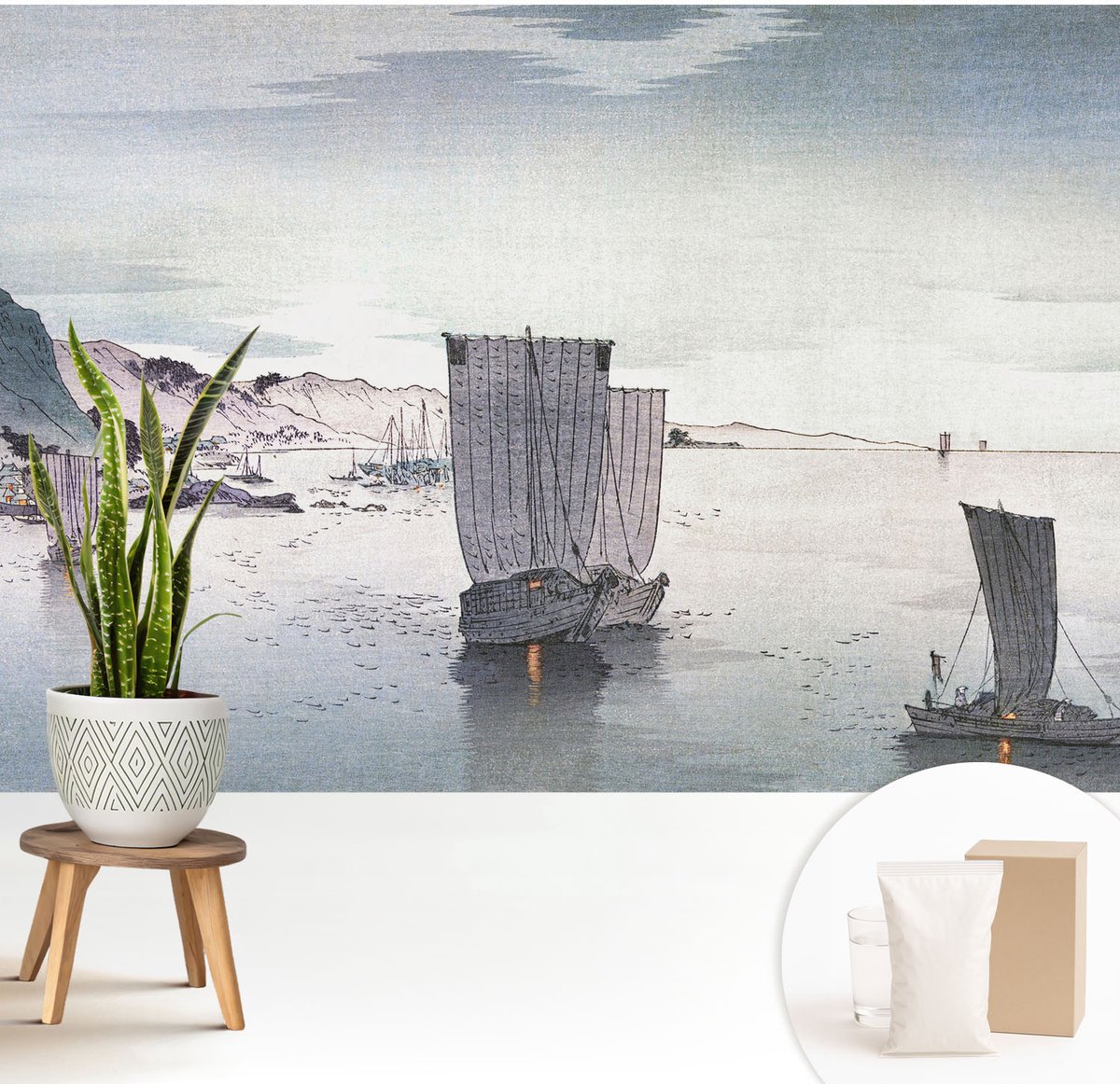 Wallfluent Fotobehang - Grijs Vliesbehang - 208x146 cm - Maritiem Landschap Muurschildering - Slaapkamer behang Landschappen - Fotobehang Vlies - Slaapkamer behang