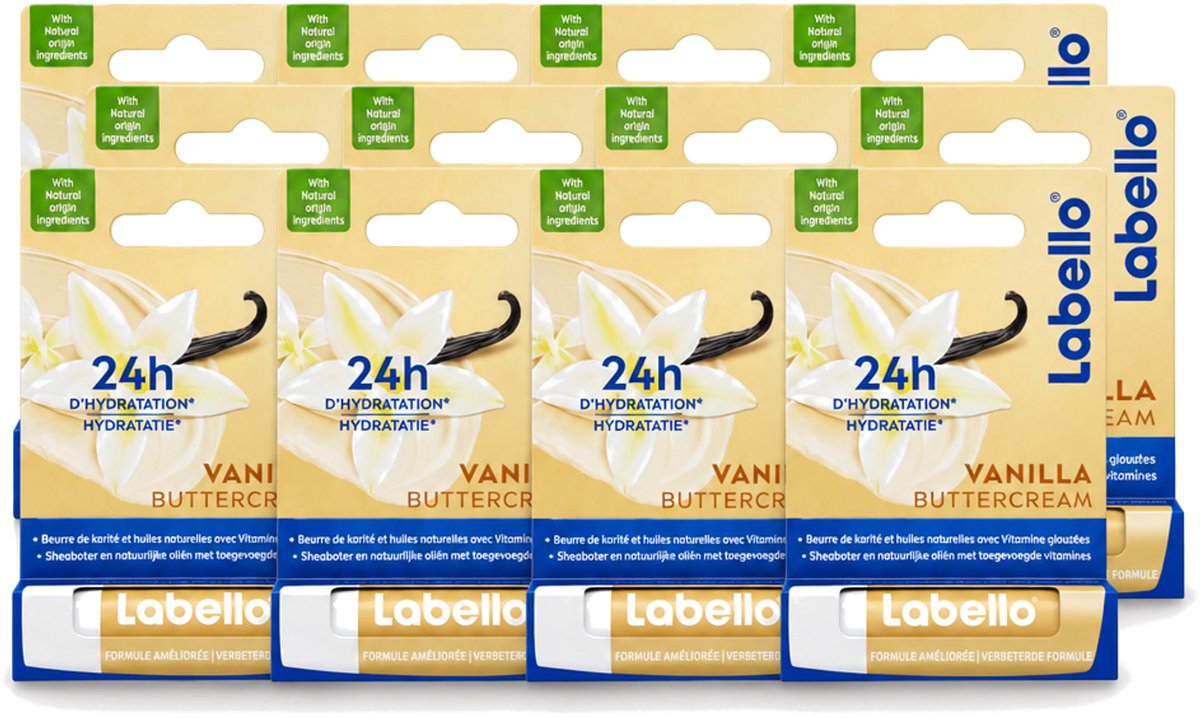 12 x Labello - Vanilla Buttercream - Lippenbalsem - Verzorgend & Verzachtend - 4.8 g - Voordeelverpakking - 12 stuks