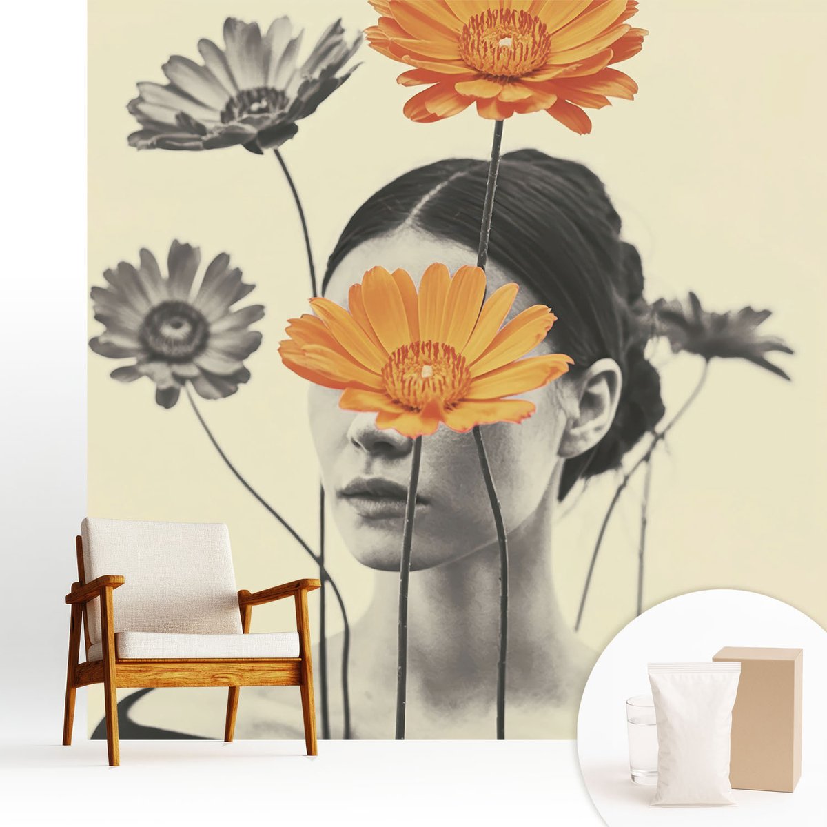 Wallfluent Fotobehang - Wit Vliesbehang - 250x250 cm - Surrealistische Visie Muurschildering - Slaapkamer behang Mensen - Fotobehang Vlies - Slaapkamer behang