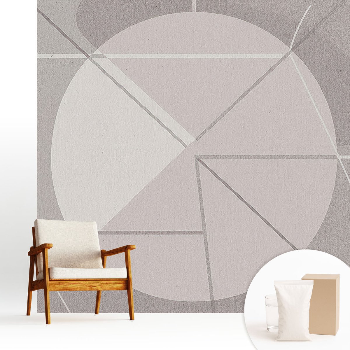 Wallfluent Fotobehang - Grijs Vliesbehang - 250x250 cm - Abstracte Geometrie Muurschildering - Slaapkamer behang Abstractie - Fotobehang Vlies - Slaapkamer behang