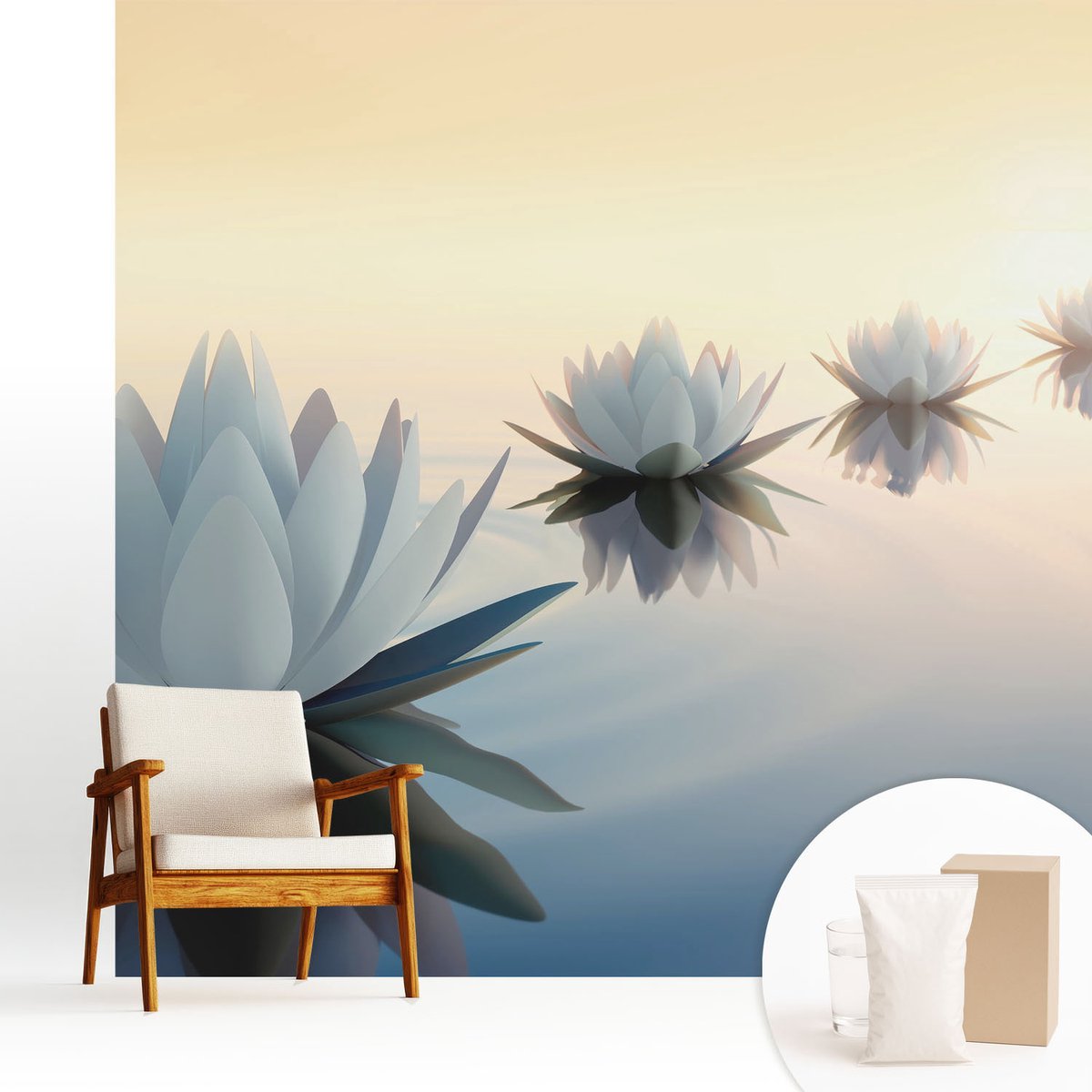 Wallfluent Fotobehang - Wit Vliesbehang - 250x250 cm - Een Vredig Uitzicht Muurschildering - Gang behang Bloemen En Planten - Fotobehang Vlies - Gang behang