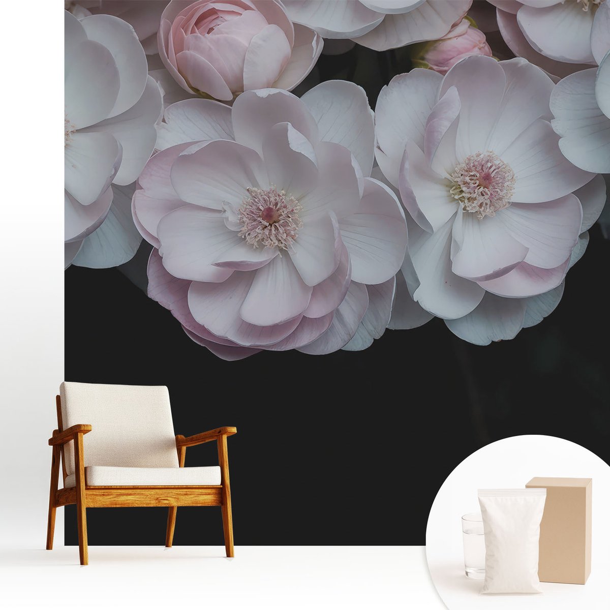 Wallfluent Fotobehang - Wit Vliesbehang - 250x250 cm - Een Delicaat Boeket Fotobehang Vlies - Hal behang Bloemen En Planten - Muurschildering - Woonkamer behang