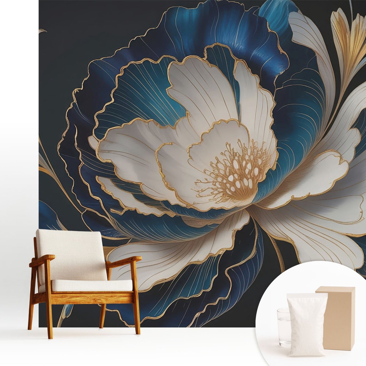 Wallfluent Fotobehang - Wit Vliesbehang - 250x250 cm - Bloemenpatroon Fotobehang Vlies - Hal behang Bloemen En Planten - Muurschildering - Woonkamer behang