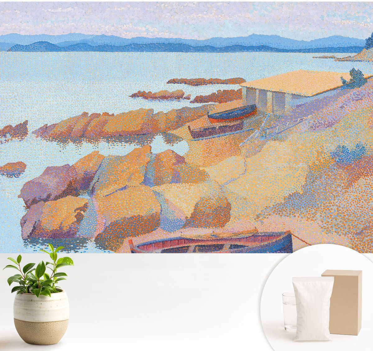 Wallfluent Fotobehang - Blauw Vliesbehang - 104x70 cm - Uitzicht Op Zee Muurschildering - Gang behang Landschappen - Fotobehang Vlies - Slaapkamer behang