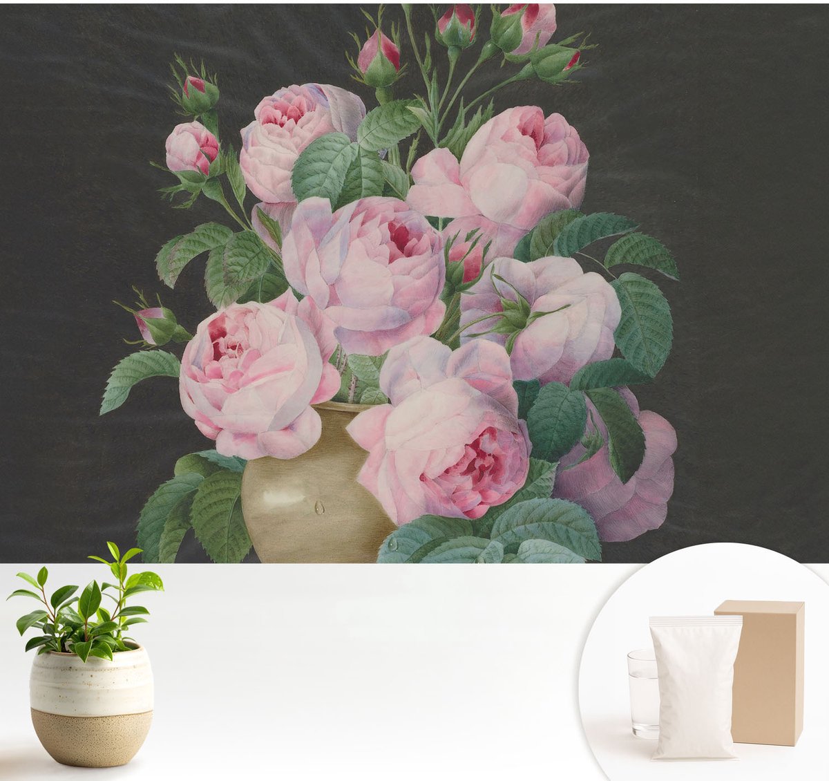 Wallfluent Fotobehang - Zwart-Wit Vliesbehang - 104x70 cm - Bloemige Elegantie Fotobehang Vlies - Woonkamer behang Bloemen En Planten - Muurschildering - Woonkamer behang