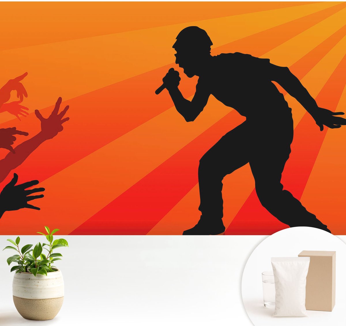 Wallfluent Fotobehang - Oranje Vliesbehang - 104x70 cm - Ritmische Scène Muurschildering - Slaapkamer behang Mensen - Fotobehang Vlies - Slaapkamer behang