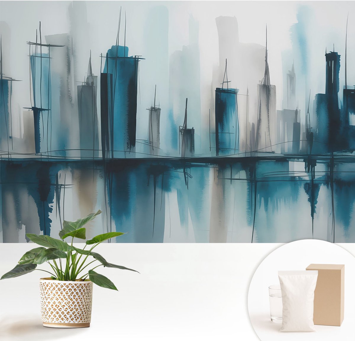Wallfluent Fotobehang - Blauw Vliesbehang - 152x104 cm - Stadslandschappen Fotobehang Vlies - Woonkamer behang Steden - Muurschildering - Woonkamer behang