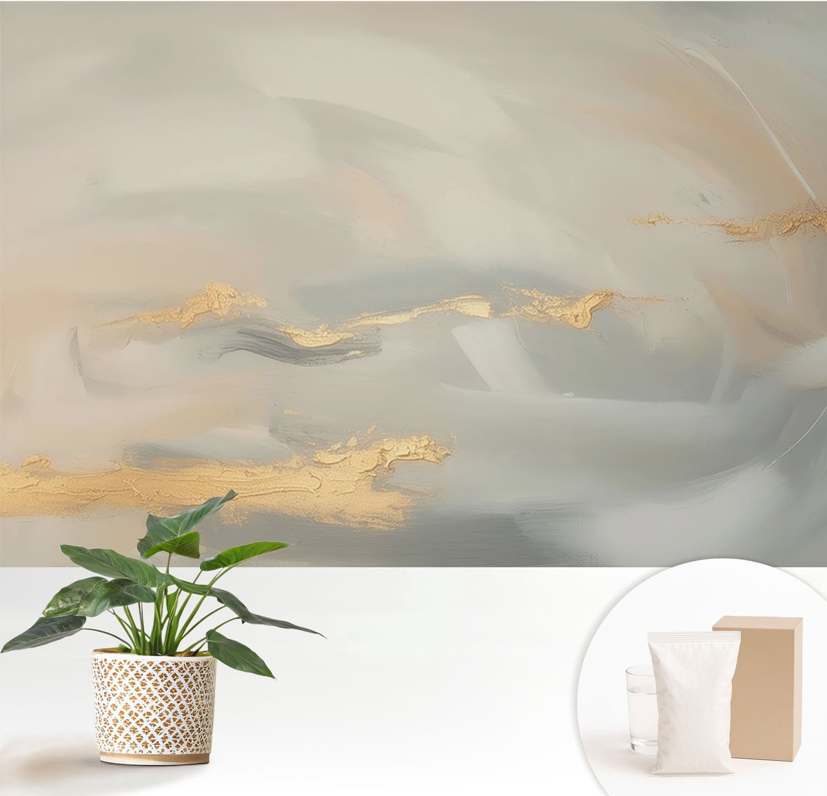 Wallfluent Fotobehang - Grijs Vliesbehang - 152x104 cm - Zachte Strepen Muurschildering - Slaapkamer behang Abstractie - Fotobehang Vlies - Slaapkamer behang