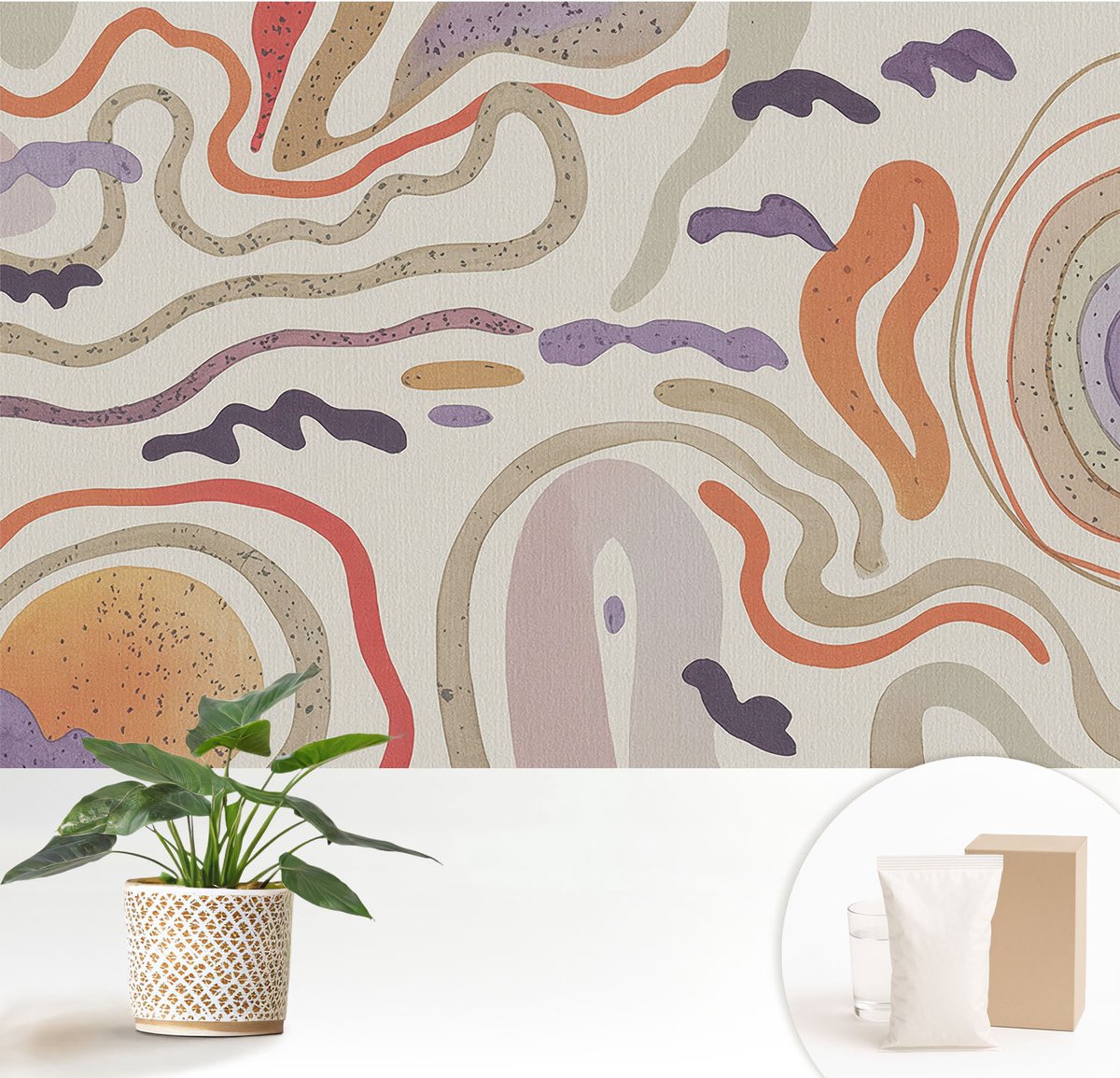 Wallfluent Fotobehang - Beige Vliesbehang - 152x104 cm - Abstracte Patronen Fotobehang Vlies - Woonkamer behang Abstractie - Muurschildering - Woonkamer behang