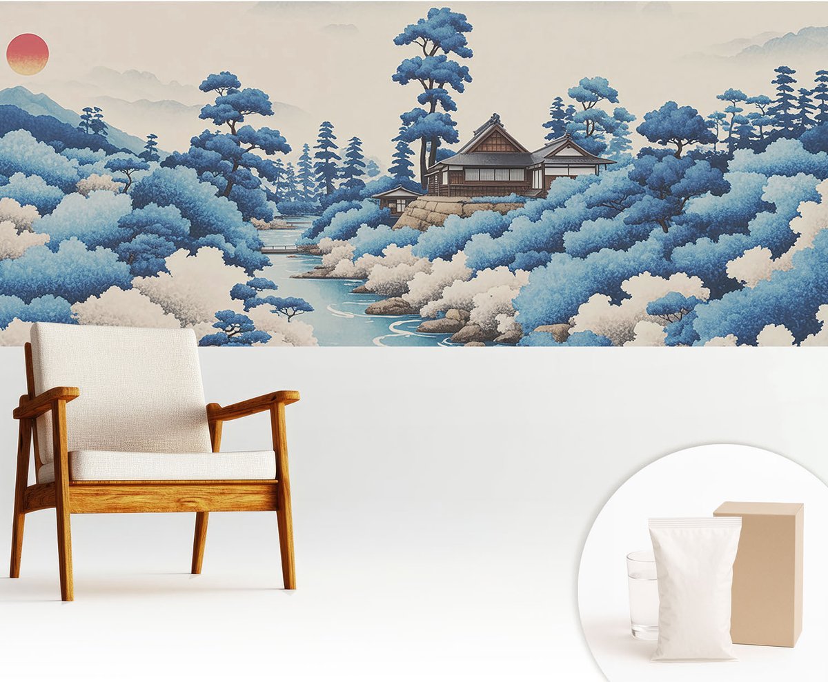 Wallfluent Fotobehang - Blauw Vliesbehang - 250x104 cm - Vredige Natuur Fotobehang Vlies - Woonkamer behang Landschappen - Muurschildering - Hal behang