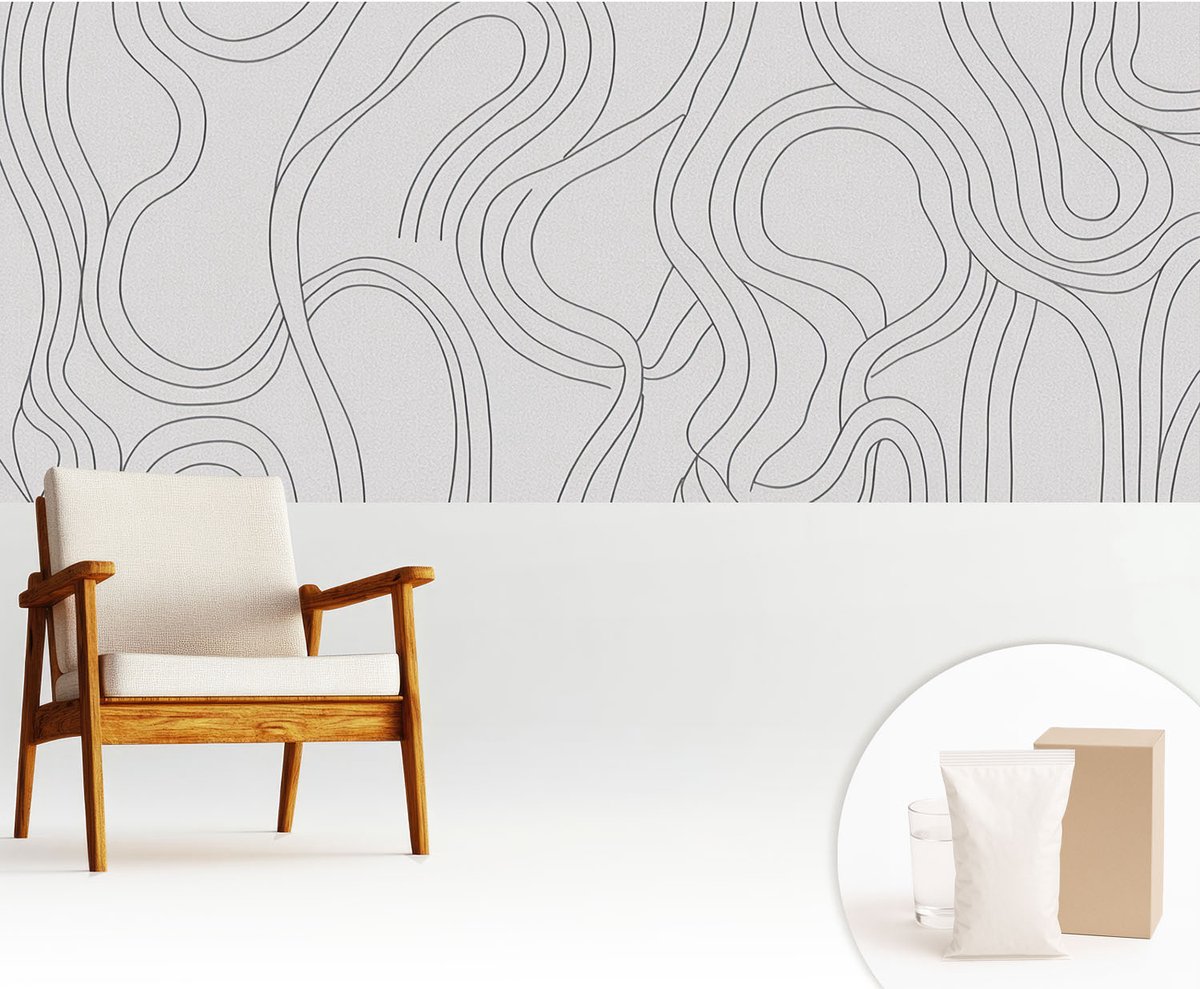 Wallfluent Fotobehang - Wit Vliesbehang - 250x104 cm - Organische Lijnen Fotobehang Vlies - Hal behang Abstractie - Muurschildering - Woonkamer behang