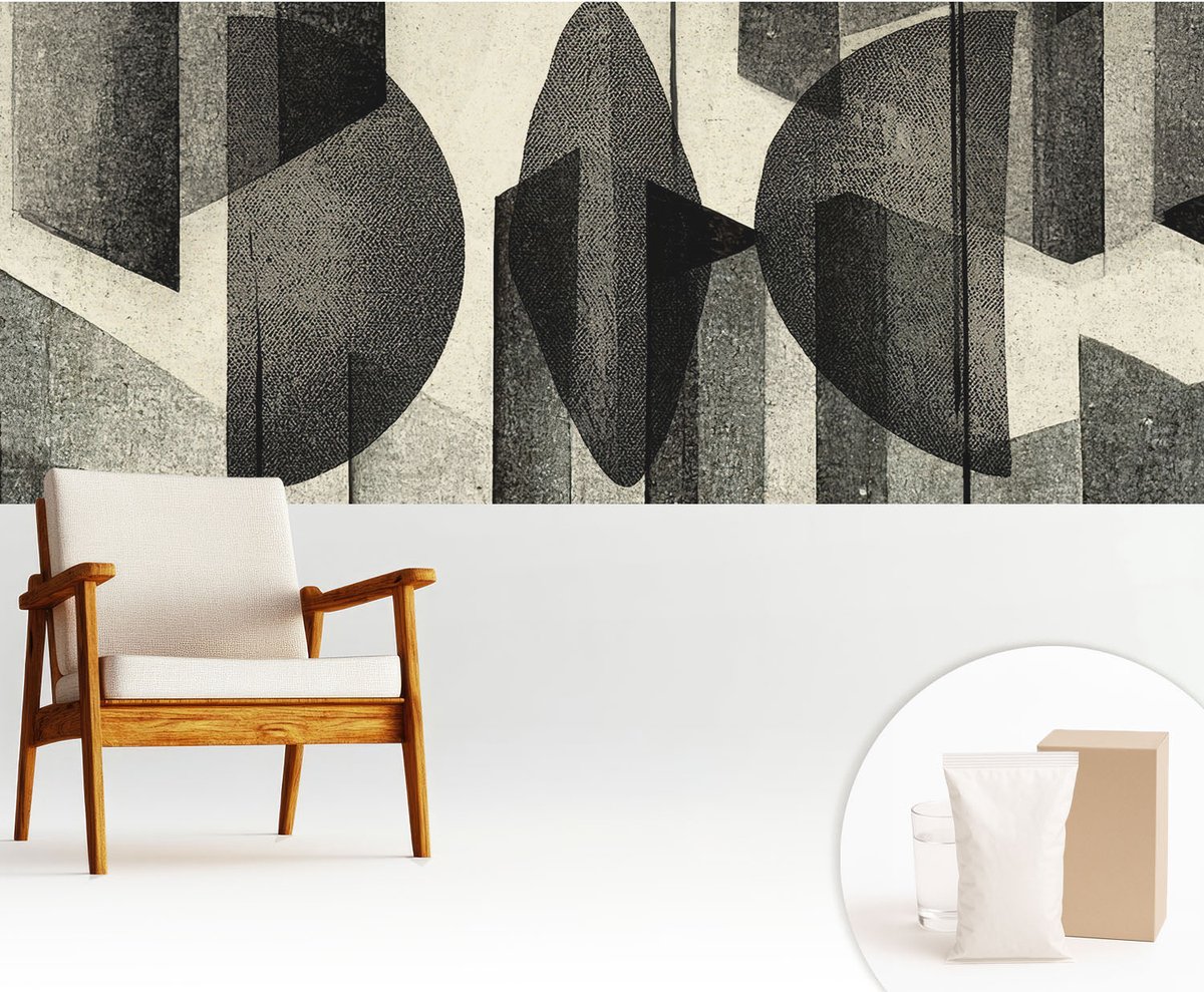 Wallfluent Fotobehang - Zwart Vliesbehang - 250x104 cm - Geometrische Vormen Muurschildering - Gang behang Abstractie - Fotobehang Vlies - Slaapkamer behang