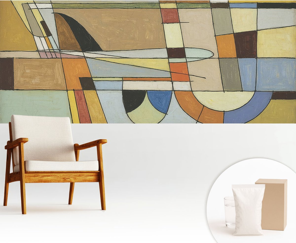 Wallfluent Fotobehang - Geel Vliesbehang - 250x104 cm - Geometrische Harmonie Muurschildering - Gang behang Deel - Fotobehang Vlies - Slaapkamer behang